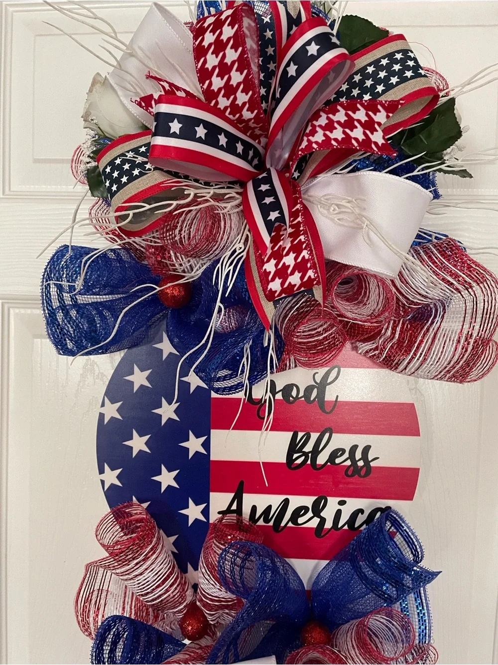 Patriotic Red, White & Blue Holiday Door Hanger - God Bless America